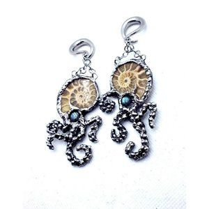 Ammonite and Labradorite Tentacle Ear Weights - Handmade earrings stretched ears